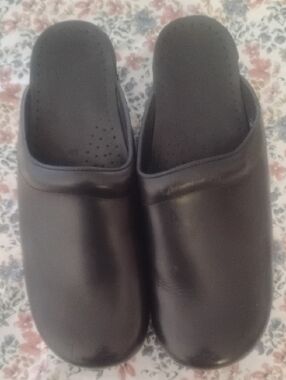 Dansko Black Leather Slip-On Clog